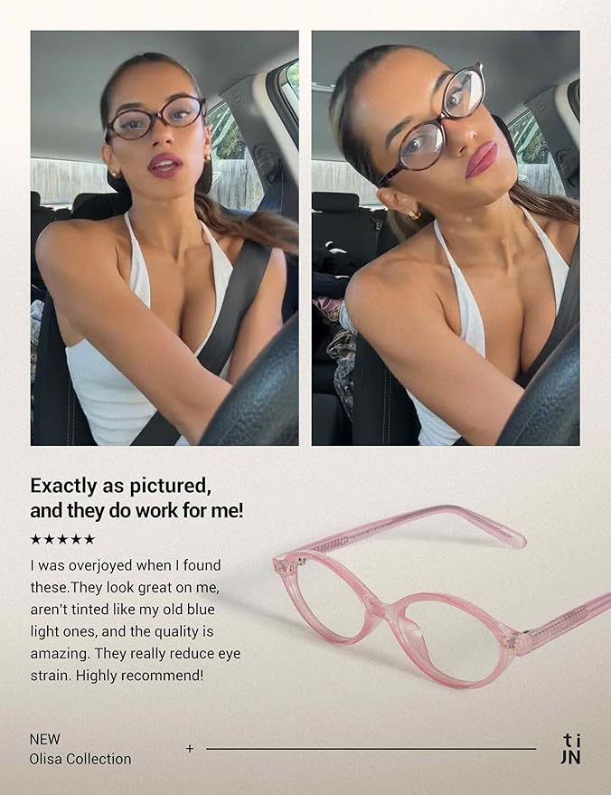 TIJN Olisa Blue Light Blocking Glasses for Women Men,Oval Glasses Frame Bluelight Glasses for Gaming/Computer/Screen