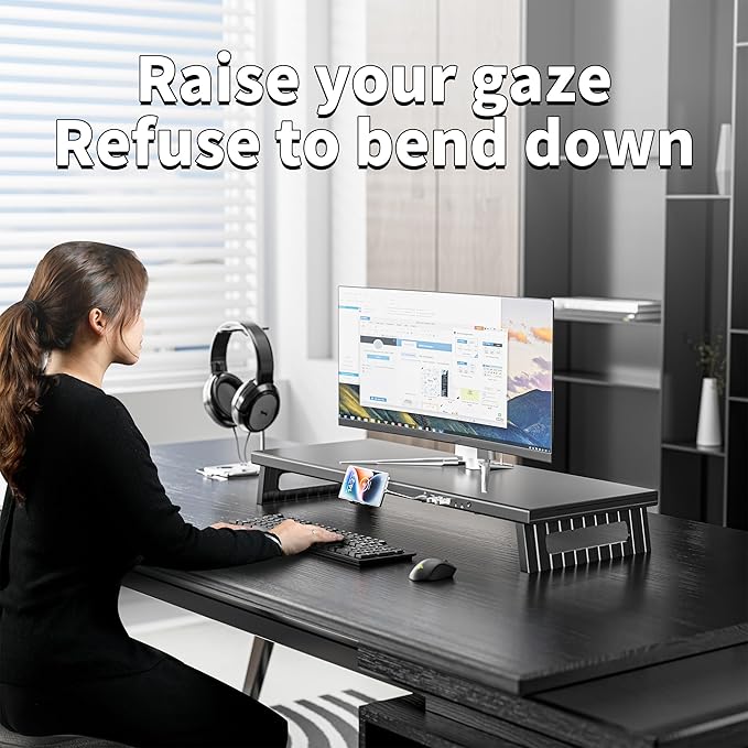 All-Metal Foldable Monitor Stand with 28cm Wide Desktop,, Headphone & Mic Jack, Detachable Phone Holder, (USB Hub Fast Charging Version, 530mm)