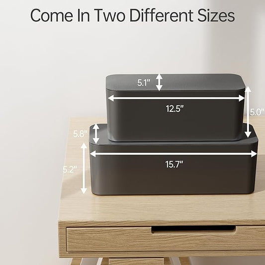 YECAYE 2 Pack Cable Management Box, Pet Friendly Cable Box Organizer for Home & Office, Child-Proof Floor Cord Cover, Cord Management and Cord Hider, Black