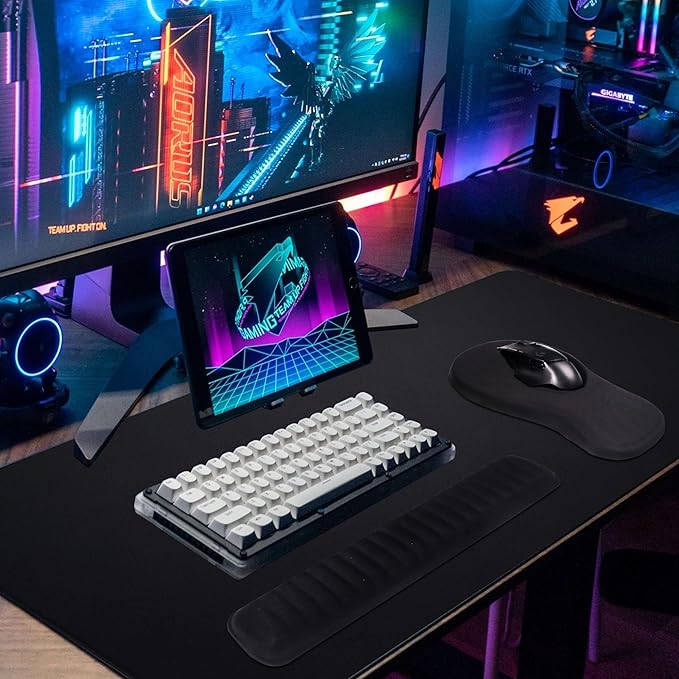 MEKASS Ergonomic Mouse Pad and Keyboard Wrist Rest Set, Super Soft Memory Foam Desk Wrist Support for Computer Keyboard, Non-Slip Arm Palm Rests Cushion for Typing Gaming Office (Blue Sun and Moon)