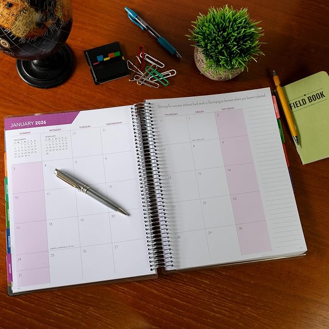 Aug 2025-Jul 2026 Deluxe Teacher Planner Notebook 8.5x11 Daily Weekly Monthly Organizers with 7 Periods, Pocket Folder, Dated Calendar, Page Tabs, Bookmark and Planning Stickers (Tree Seasons)