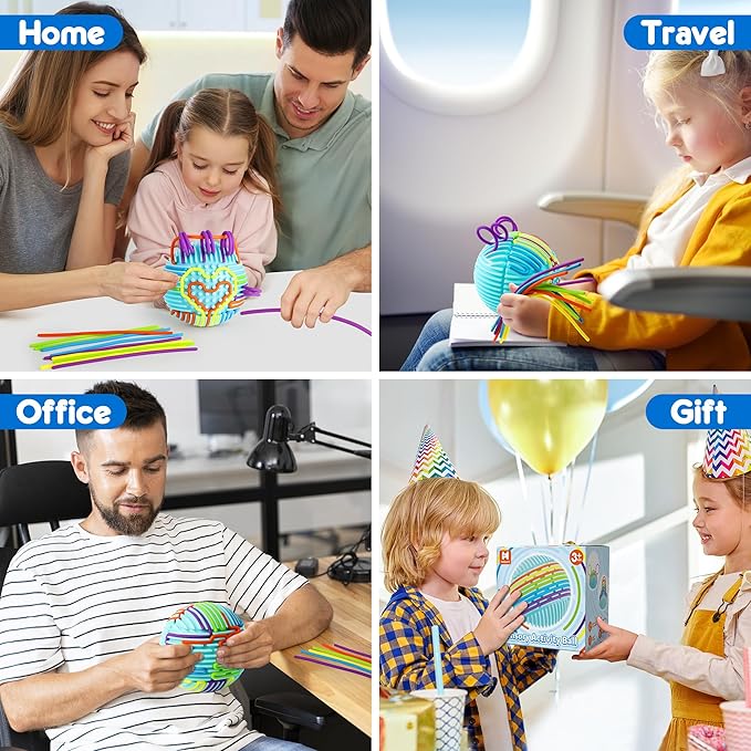 Sensory Fidget Toys for Kids Adults, Sensory Activity Ball with 20 Strings, Sensory Toys for Autism ADHD Calming Focus Stress Relief, Travel-Friendly Toys with Portable Storage Bag