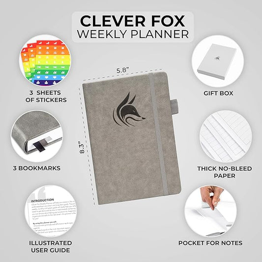 Clever Fox Planner – Undated Weekly & Monthly Planner for Productivity, Time Management & Goals – Organizer Journal – A5 (Gray)