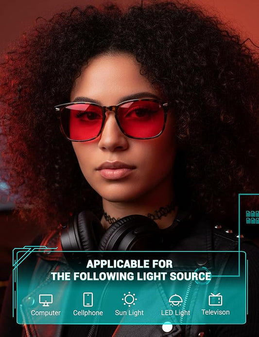 TIJN Sleep Glasses with Blue Green Light Blocking, Red Light Lens for Computer Gaming, Screen Fatigue & UV Protection
