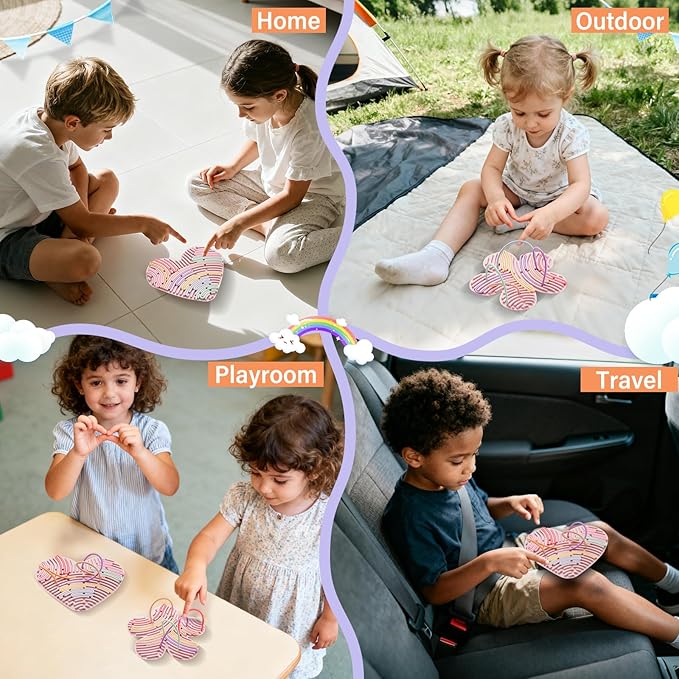 2 Pack Sensory Activity Board with 20 Random-Color Strings, Double-Sided Silicone Sensory Fidget Toy for Kids and Adults with Autism, ADHD, Silent, Stress Relief, Calming, Focus, Gift for Girls Boys