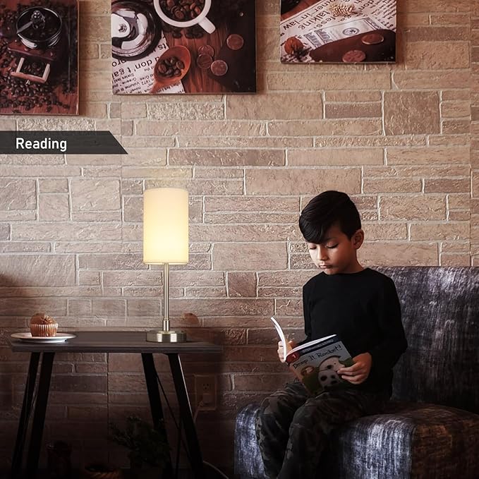 Small Cordless Touch Lamps for Nightstand Lamp Battery Operated Rechargeable Lamp, Portable 3 Colors Stepless Dimmable Fabric Shade Night Light for Restaurant/Bedroom/Outdoor (White+Nickel)