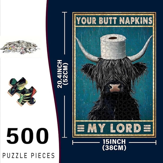 500 Piece Jigsaw Wooden Your Butt Napkins My Lord Adult Stress Relief Therapy Challenging Focus Activity for Office Quiet Educational Game 20.4x15 Inch