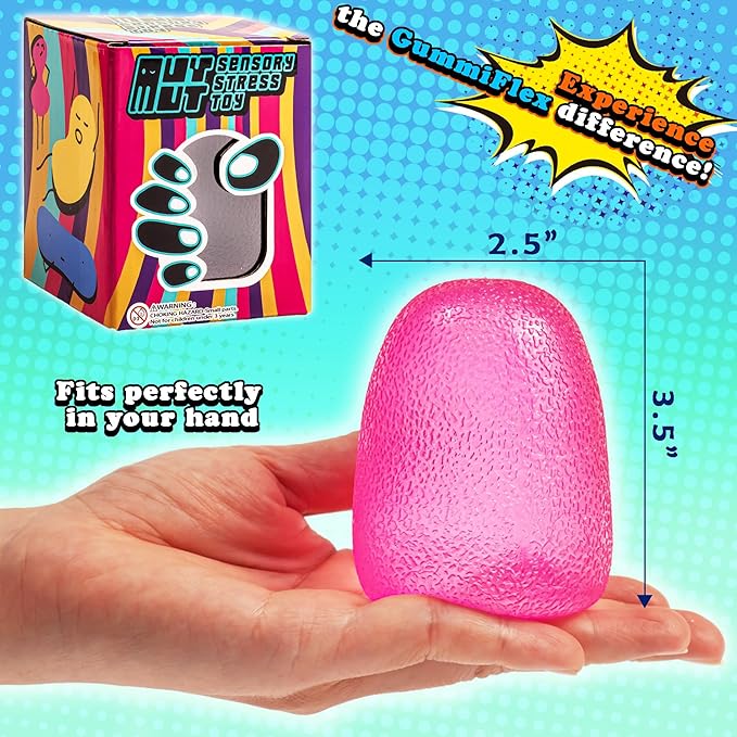 GummiFlex Mega Sensory Stress Toy – High-Density Gel-Filled, Slow-Rising, Textured Fidget Toy for Stress & Anxiety Relief, Hand Workout – ADHD, Autism, Office & Students – 3.5", 1Pc, Pink