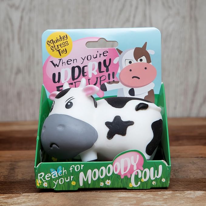 Boxer Gifts Moody Cow Stress Relief Toy - Unique Stress Balls for Adults & Teens - Squishy Fidget Toys for Anxiety - Funny Desk Accessories - Cute Cow Gifts For Women & Gag White Elephant
