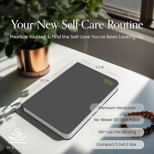 Gratitude Journal For Women & Men - Mental Health, Self Love & Self Care Journal - Black - 5.8" x 8.3" - Mantra Planner