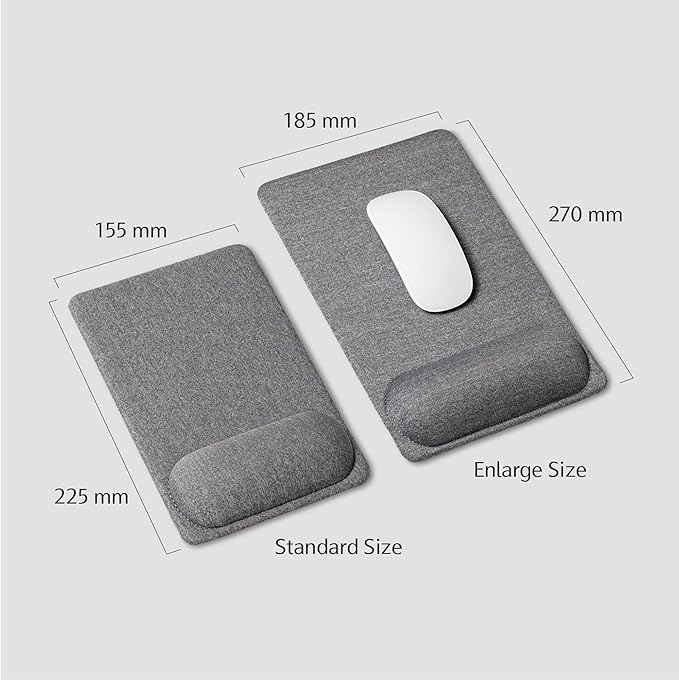 SenseAGE Large Ergonomic Mouse Pad with Wrist Support, Enhanced Comfort & Space, Non-Slip Mouse Mat for Desk, Laptop & Computer, 10.6 x 7.3 inch (Grey)