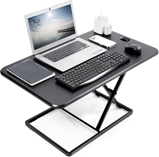 VIVO Ultra-Slim 32 Inch Single Top Height Adjustable Standing Desk Riser, Compact Sit Stand Desktop Converter for Monitor or Laptop, Black, DESK-V032J