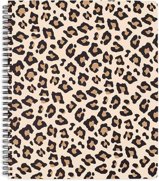 Steel Mill & Co Cute Large Spiral Notebook College Ruled, 11" x 9.5" with Durable Hardcover and 160 Lined Pages, Leopard