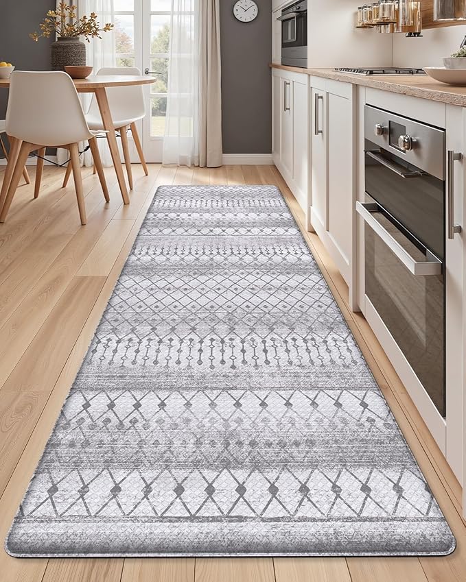 Color&Geometry Kitchen Floor Mats Anti Fatigue, Cushioned Boho Rugs,Waterproof Non Slip Kitchen Runner for Sink, Standing Mats for Office,24"x59",Grey