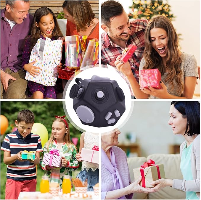 Mini Fidget Toys Cube,12 Sided Cube Toys Relief Stress,Anxiety, Depression,Autism for Kids Adults Improve Focus and Kill Time (Black)