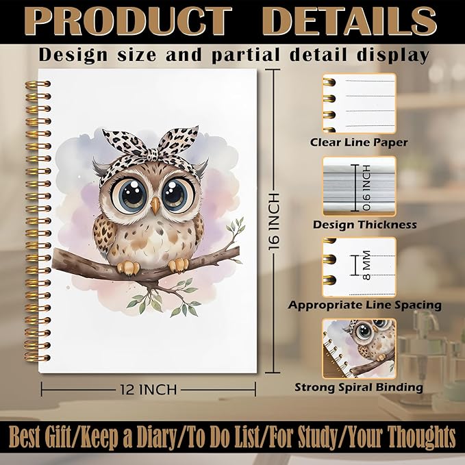 Owl Gifts Spiral Notebook 5.5x8.3, Owl Themed Gifts for Lovers Women Journal Notebooks for Note Taking, Cute Journal for Women