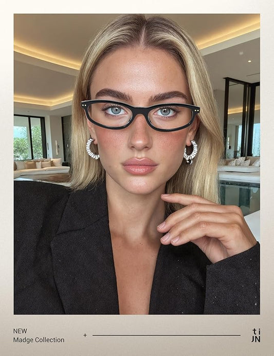 TIJN Olisa Blue Light Blocking Glasses for Women Men,Oval Glasses Frame Bluelight Glasses for Gaming/Computer/Screen