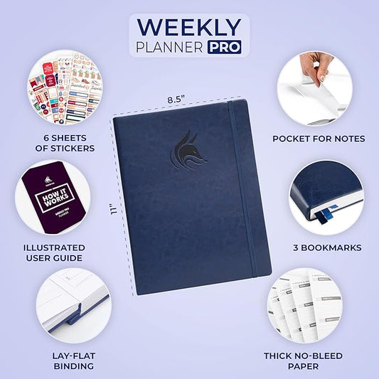 Clever Fox Planner PRO – Weekly & Monthly Life Planner to Increase Productivity, Time Management and Hit Your Goals, 8.5x11″ (Dark Blue)