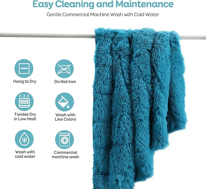 Cottonblue Weighted Blanket 12lbs for Twin Bed, Faux Fur Sherpa Weighted Blanket for Adults, Plush Cozy Bed Blanket with Ceramic Beads for Calm and Relax,Teal Green, 48x72 inches