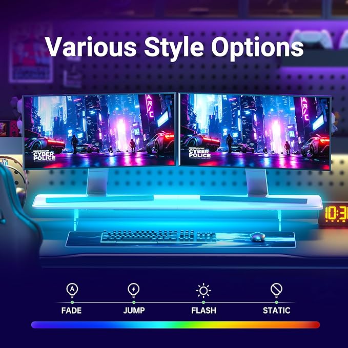 Monitor Stand Riser,31.5-Inch LED Light Wood Computer Monitor Stand with Adjustable Acrylic Legs,Desk Accessories Desktop Organizer Stand for Computer,Laptop,Printer,PC TV Screen Riser,White