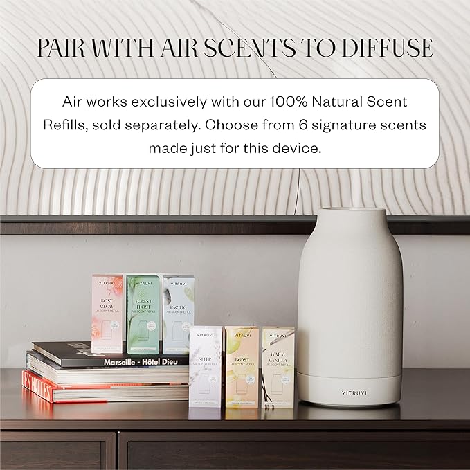 Vitruvi Air Waterless Diffuser for Home, 1500 Sq Ft Coverage | Diffusers for Home, Oil Diffuser, Housewarming Gift, Ceramic Finish, 5 Adjustable Scent Strengths | White