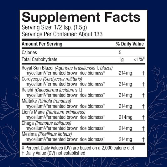 Host Defense Stamets 7 Mushroom Powder - 7 Species Blend - Mushroom Supplement for Immune Support with Royal Sun Blazei, Cordyceps, Reishi, Maitake, Lion's Mane, Chaga & Mesima - 7 oz (133 Servings)*