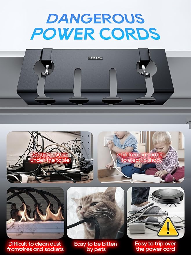 NODOCA No Drill Under Desk Cable Management Tray, 17'' Wire Management, Punch-Free Clamp on, Metal Cable Tray, Wire Organizer Under Desk, Under Desk Basket for Office and Home, Black