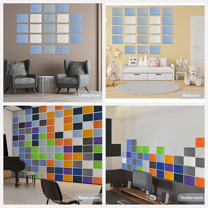 12 Pack Acoustic Panels Self Adhesive Sound Proof Foam, High Density Sound Acoustic Panel, 16X12X0.4 Inch 4:3 Rectangle Panels in Home, Office, Reccording Room, Studio,and more(Beige)