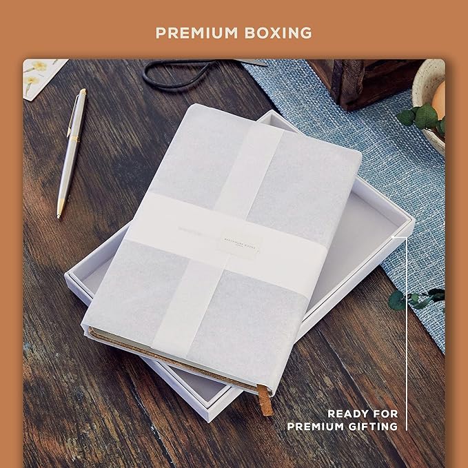 BEECHMORE BOOKS Lined Journal Notebook, 5.8 x 8.3 inch, A5 160 Lined Pages, Hardcover Leather Journals for Women, Men, Writing and Notebooks for Work - 120 GSM Thick Paper, Gifts Box Included