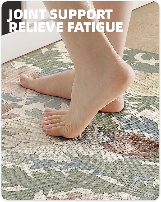 Color&Geometry Floral Kitchen Mat 24"x59", Anti Fatigue Mats for Kitchen Floor, Kitchen Rugs Non Slip, Waterproof & Oil Proof Kitchen Runner for Standing Desk Office, Sink - Floral Beige