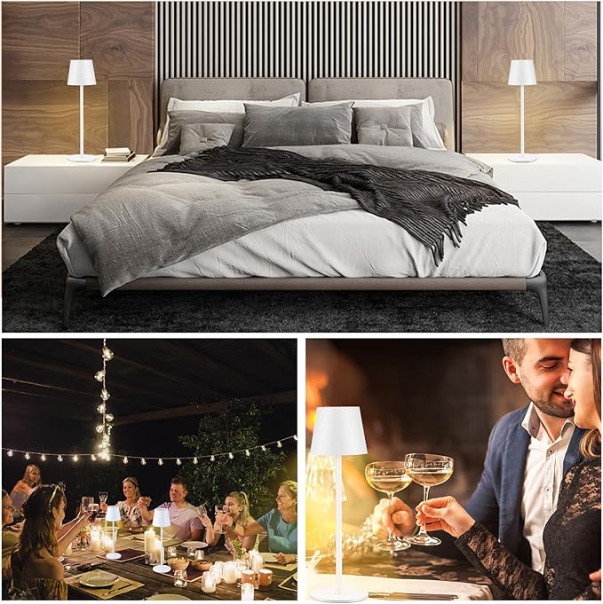 2 Pack Cordless Table Lamp, 5000mAh Portable Rechargeable LED Desk Lamp, 3 Color Modes Stepless Dimming Table Light with Memory Function, for Dinner, Patio, Home, Restaurant.