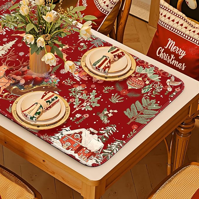 iCasso Christmas Desk Mat, Large Mouse Pad With Stitched Edges, Anti-Slip Big Mousepad for Desktop, Office Set for Women (Red)