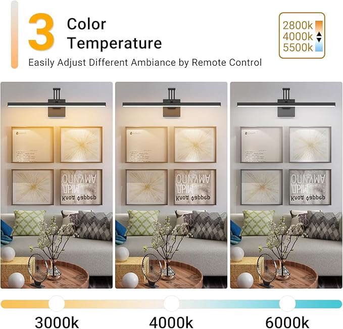 Tipace Hard-Wired LED Picture Light Fixtures,23.6IN 3CCT Dimmable Metal Artwork Display Lamp with Remote Control,Black Modern Picture Frame Lights for Paintings