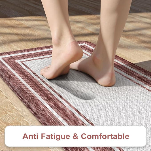 KIMODE Anti Fatigue Kitchen Mats for Floor 2 Piece, Christmas Farmhouse Kitchen Rugs, Padded Kitchen Floor Mats, Standing Desk Mats for Laundry Office Sink Red 17"x47"+17"x29"