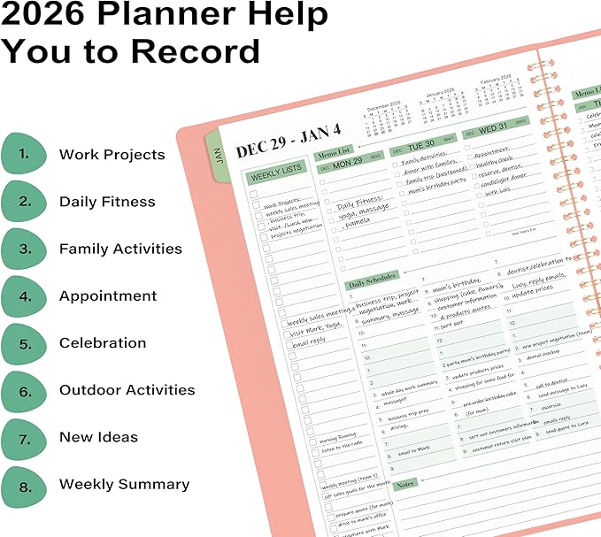 2026 Planner - 11.38'' x 8.74'', Weekly & Monthly Planner Notepad 2026, JAN. 2026 - DEC. 2026, Appointment Book, 60 Minutes Interval, Monthly Tabs, Faux Soft Leather, Spiral Bound - Rose Golden
