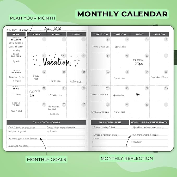 Clever Fox Planner – Undated Weekly & Monthly Planner for Productivity, Time Management & Goals – Organizer Journal – A5 (Dark Green)