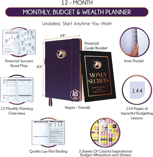 Financial Planner - Monthly Budget Planner & Monthly Bill Organizer | A 12-Month Journey to Financial Freedom | Bill Payment Tracker Organizer, Debt, Expense Tracker & Money Saving with Pockets