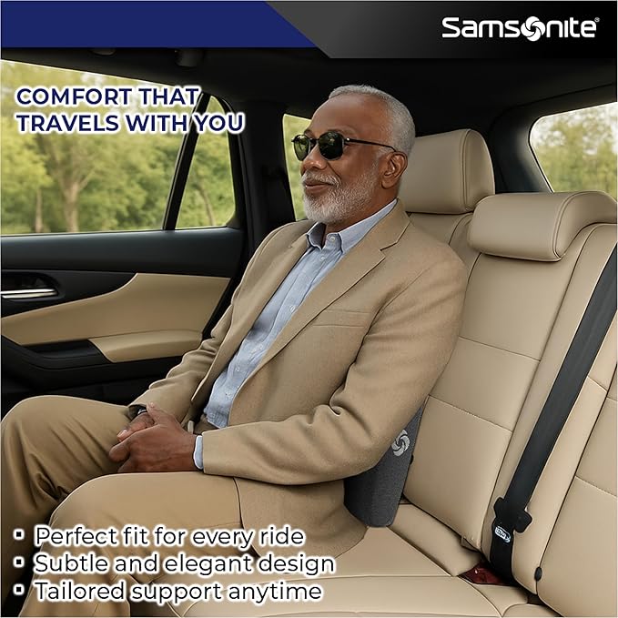 Samsonite Ergonomic Lumbar Support Pillow for Office Chair and Car Seat - Memory Foam Back Support Lumbar Pillow Premium Cushion Chair Support for Lower Back Pain Relief and Versatile Use (Charcoal)