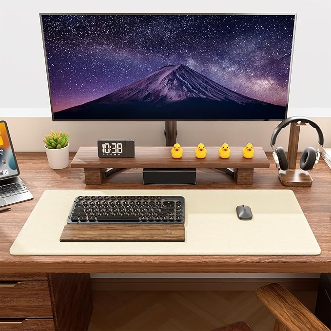 Auhoahsil Felt Desk Mat, Minimalist Large Mouse Pad XL 31.5 x 11.8 in, Desk Matt for Desktop, Keyboard, Laptop, Computer, Office, Work from Home, Gaming, Beige
