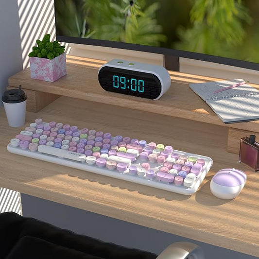 UBOTIE Colorful Computer Wireless Keyboards Mouse Combos, Typewriter Flexible Keys Office Full-Sized Keyboard, 2.4GHz Dropout-Free Connection and Optical Mouse (White-Colorful)