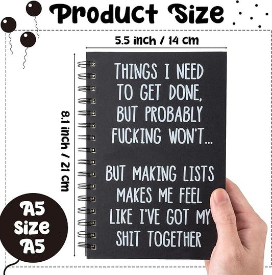 Funny Office Notebook - 1Pcs THINGS NEED TO GET DONE Humorous Quote A5 Spiral Notebook Black Hardcover Diary Notepad Office Coworker White Elephant Gift College Student Gag Gift Birthday Favor