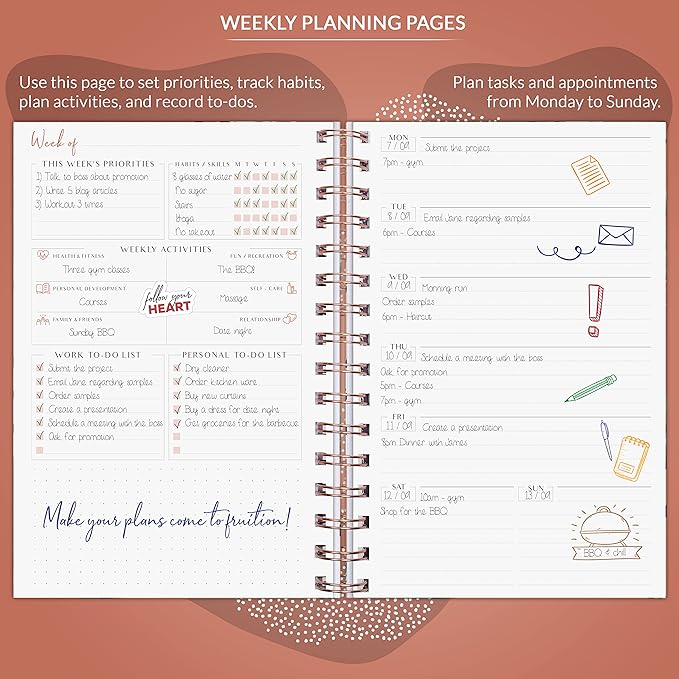 PLANBERRY Weekly Planner – Undated Life Organizer & Budget Planner – Time Management, Goal Setting, To-Do List, Work-Life Balance & Habit Tracker – 6.1″ x 8.1″ (African Terracotta)