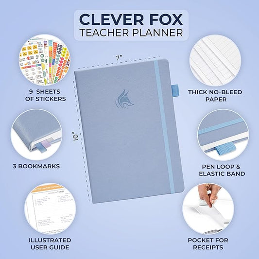 Clever Fox Teacher Planner – School Year Planner with Calendars & Lesson Plans – Teacher Plan Book for Classroom & Homeschool Organization - Undated, 7x10″, Hardcover (Periwinkle)