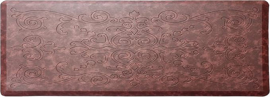 J&V TEXTILES Medallion Embossed Kitchen Mat Cushioned Anti Fatigue Floor Mat, Thick Non Slip Waterproof Kitchen Rugs and Mats,Heavy Duty Foam Standing Mat for Kitchen (Burgundy, 17" X 60")