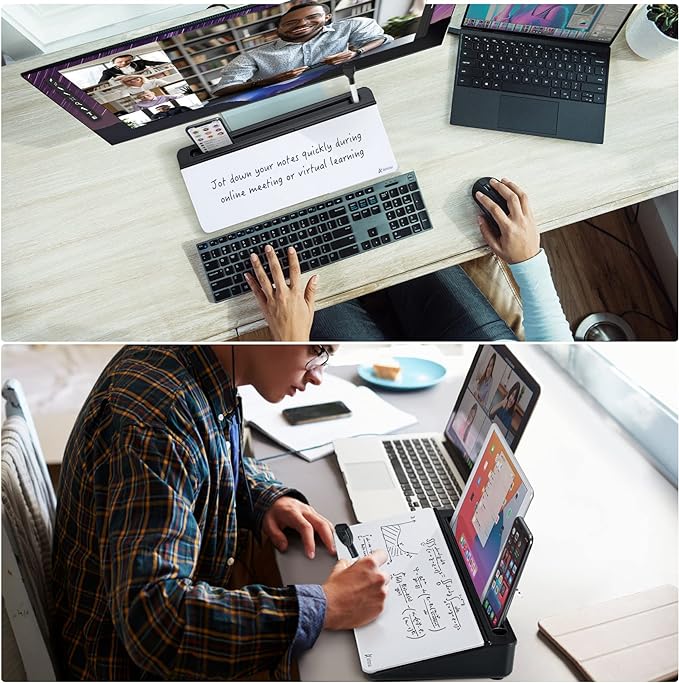 Varhomax Glass Desk Whiteboard with Storage, Desktop Organizer to-do List Memo Notepad Dry Erase White Board for Home Office and School Supplies (Black&White)