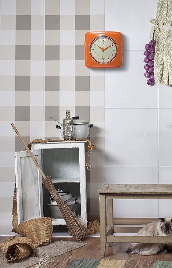 Infinity Instruments Retro – 9 Inch Square Silent Non-Ticking Mid Century Modern – Kitchen, School, Classroom – Vintage Decorative – Orange