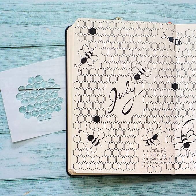 Portable Planner Stencils - x16 Small Square Journal Stencils with Templates for Habit Trackers, Calendars, Checklists, Meal Plans - Journaling Supplies Kit & Planner Accessories for Bullet Journals