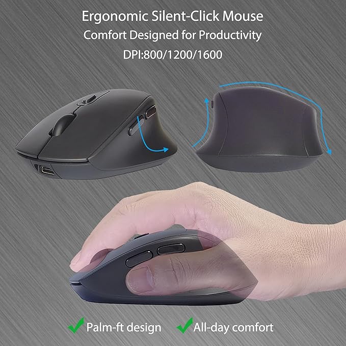 Wireless Keyboard & Mouse Combo with Keyboard Magnetic Wrist Rest and Mouse Wrist Rest - Ergonomic Design for Typing Pain Relief, Desk Pads Support Hand and Arm, 2.4G Stable Connection,Adjustable DPI