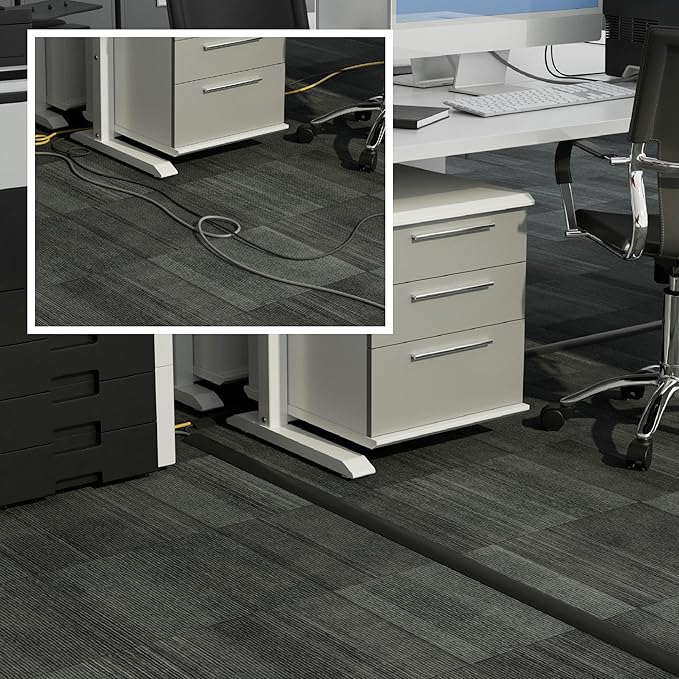 D-Line 30ft Floor Cord Cover, Floor Cable Protector, Extension Cord Cover, Protect Wires & Prevent Cable Trips, Cable Management Solution - Cord Cavity = 0.63" (W) x 0.31" (H) - Black