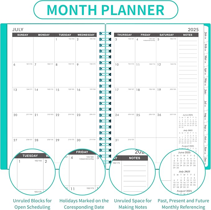 2025-2030 Monthly Planner/Calendar - Jul 2025 - Jun 2030, 5 Year Planner with Tabs, 6.4" x 8.5", 60 Monthly Calendar, Two-Side Pocket, 9 Notes Pages, Suitable for Long-Term Planning - Green